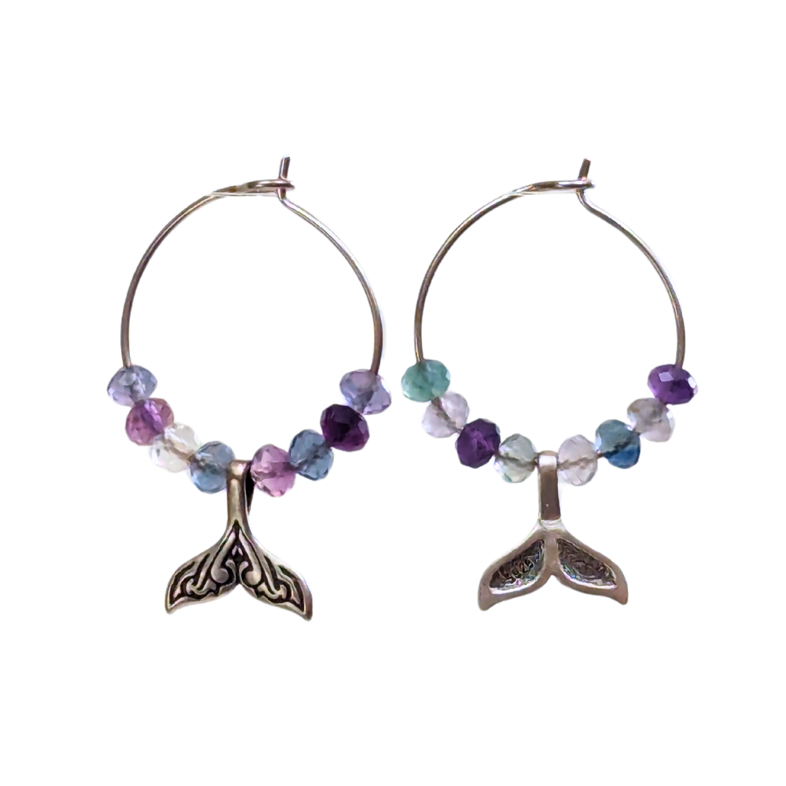 Siren Tail Hoops Rainbow Fluorite Silver Call of the Siren