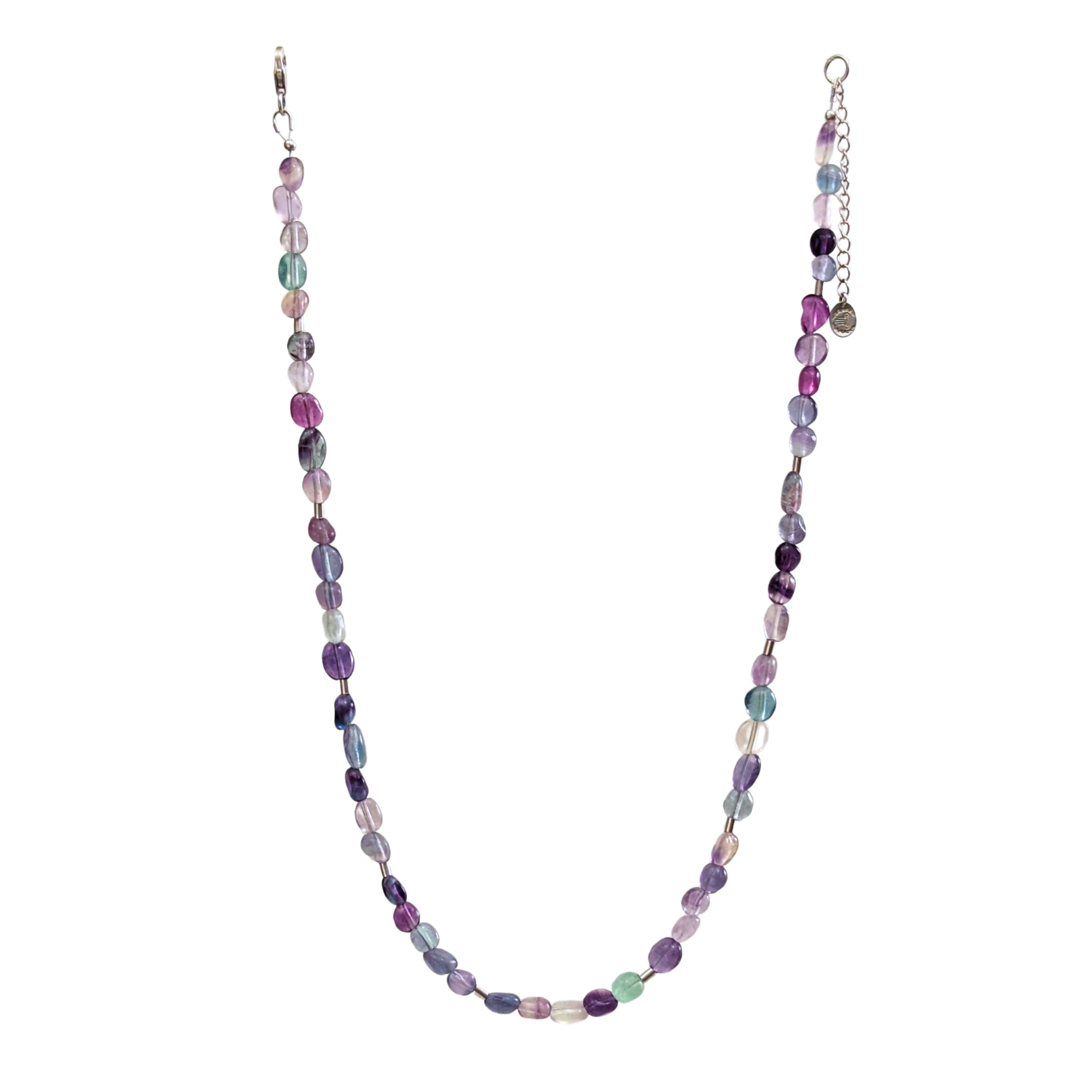 Ethereal Pebbles Choker Rainbow Fluorite Tumbled Beaded Necklace Sterling Silver