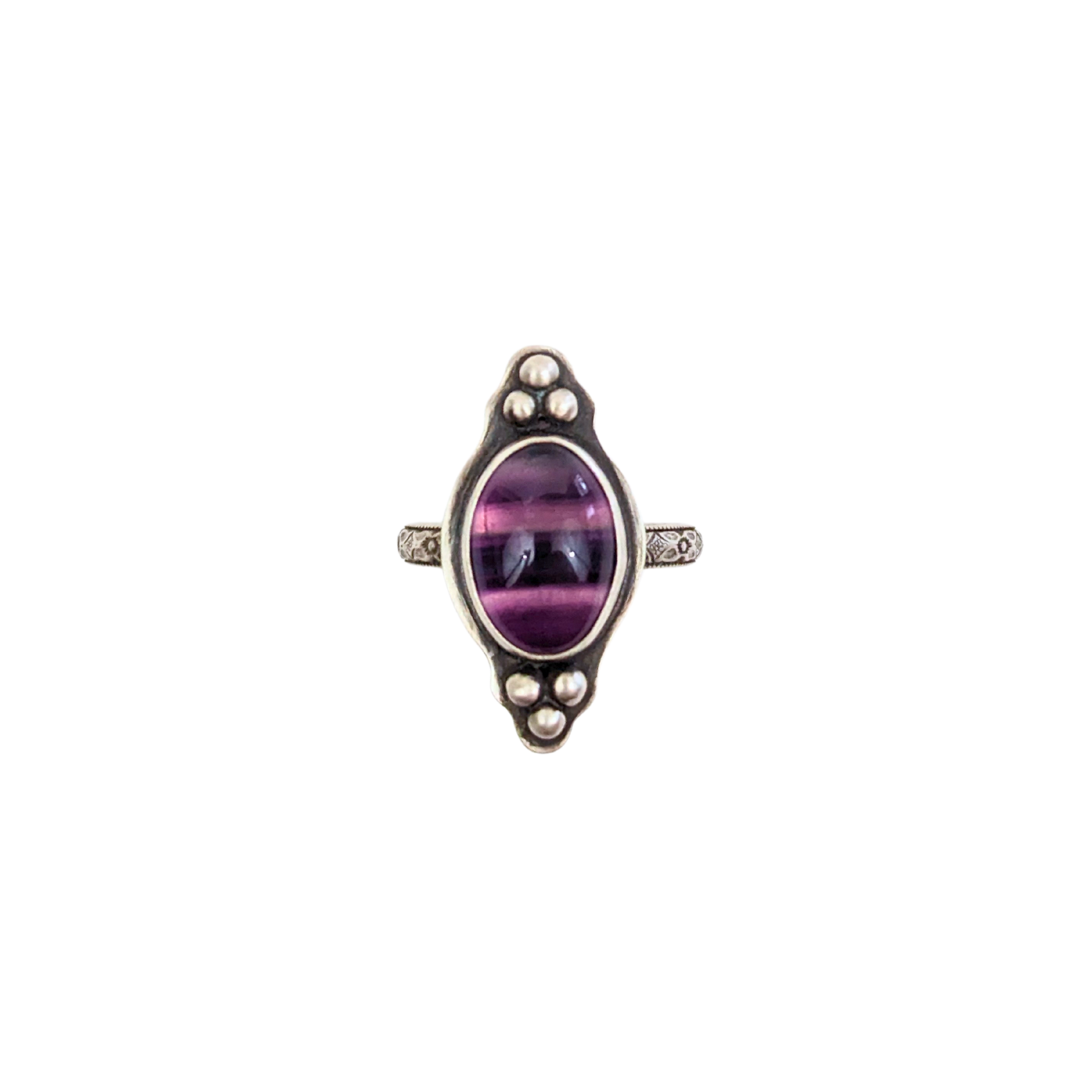 Siren's Call Ring Rainbow Fluorite Cabochon Pearls Sterling Silver