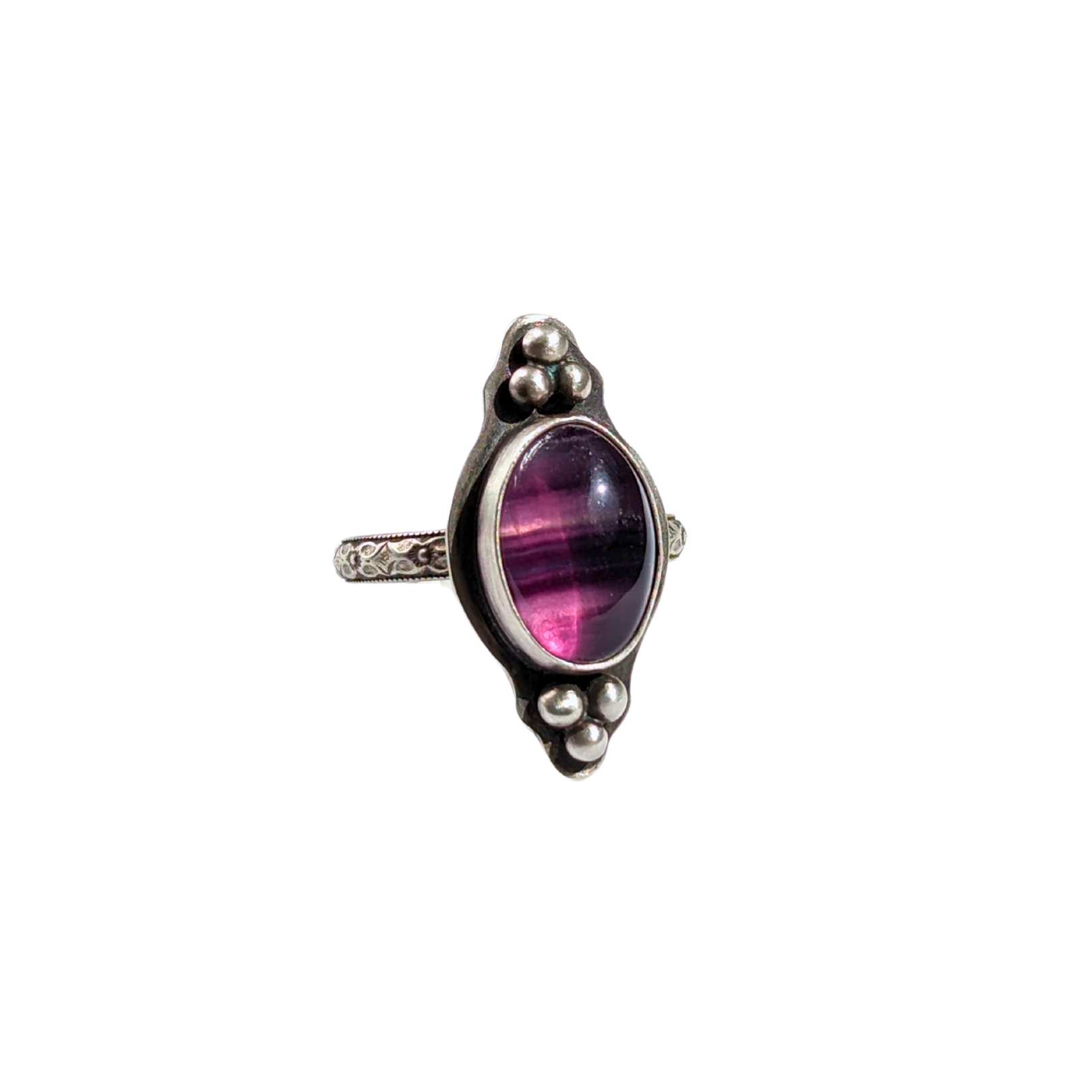 Siren's Call Ring Rainbow Fluorite Cabochon Pearls Sterling Silver