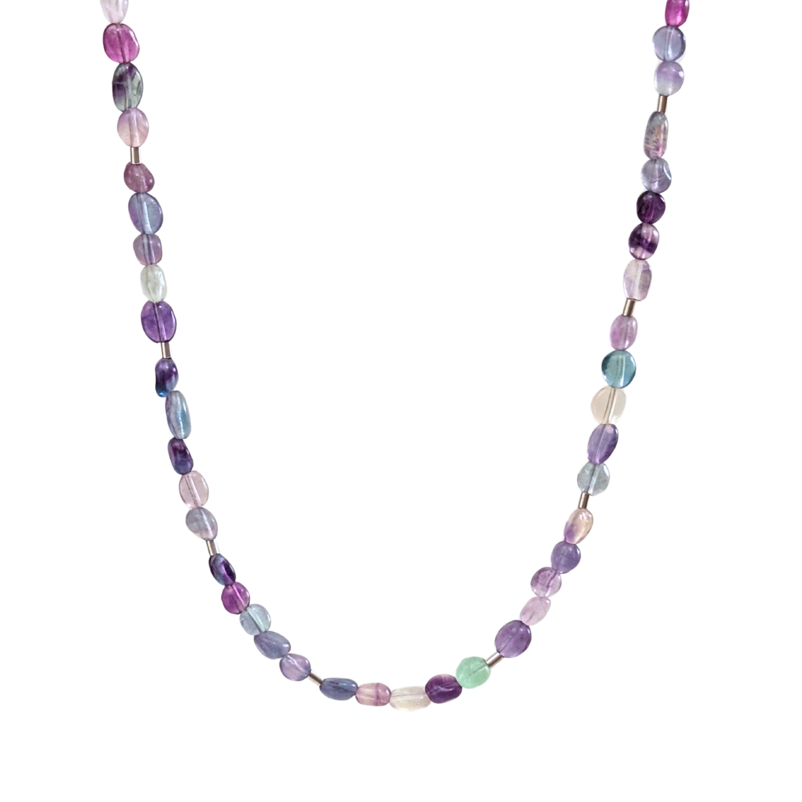 Ethereal Pebbles Choker Rainbow Fluorite Tumbled Beaded Necklace Sterling Silver