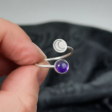 Load image into Gallery viewer, Amethyst Moon Open Ring ✧ Moon Huntress
